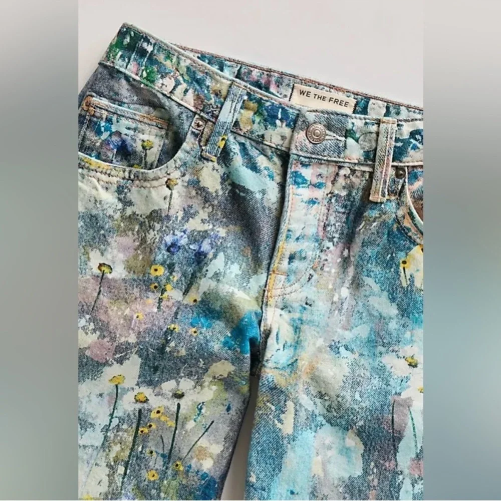 Free People We the Free Tennessee Illusions Low Rise Jeans Floral Canvas - Picture 5 of 9